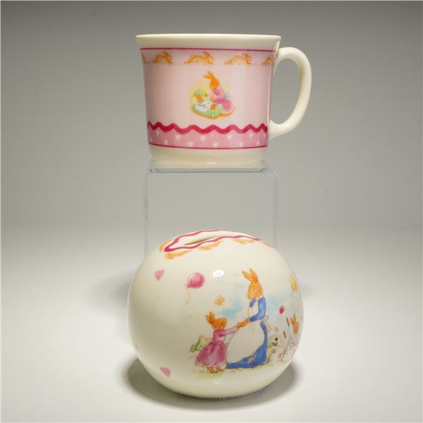2pc Royal Doulton Bunnykins Sweet Hearts Mug and Money Bank