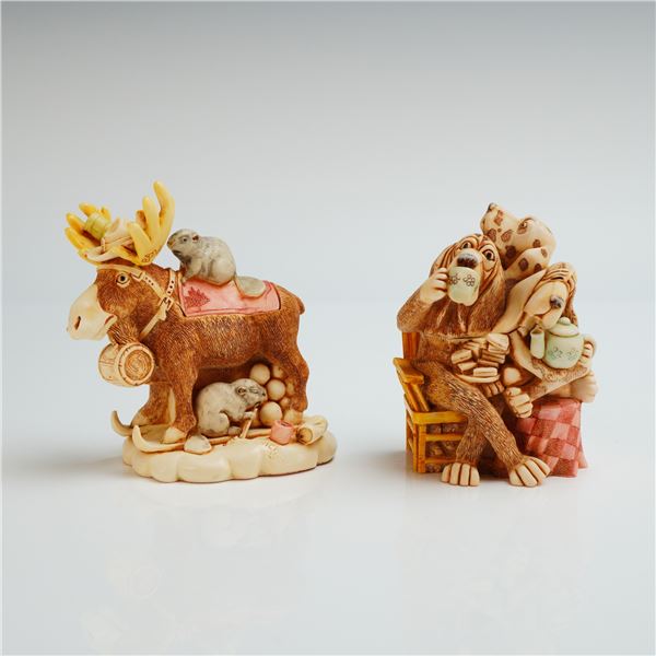 2pc Harmony Kingdom Box Figurines, E.C Tea Party & Beer Nuts