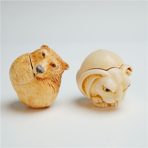 2pc Harmony Kingdom Roly Poly Box Figurines, Candy & Fergie