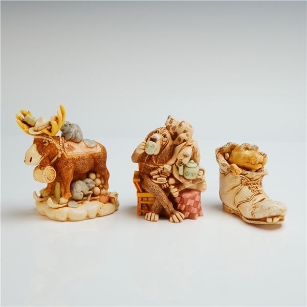 3pc Harmony Kingdom Box Figurines, Beer Nuts, Solemate, & E.C Tea Party