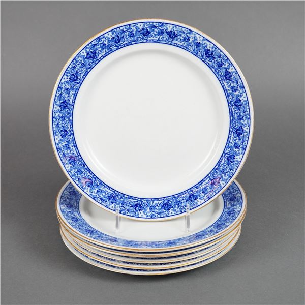 6pc Royal Worcester Vitreous Blue and Gilt Dinner Plates