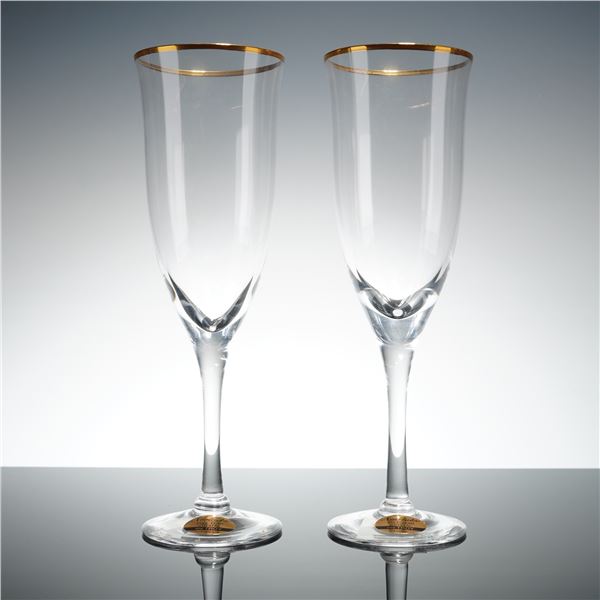 Pair of Noritake Crystal Champagne Flutes, Troy