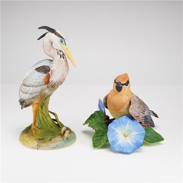 2pc Andrea by Sadek and Lenox, Blue Heron and Cedar Waxwing Figurines