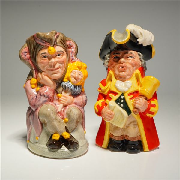 2pc Royal Doulton Toby Jugs, Jester D6910 and Town Crier D6920