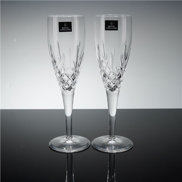 Pair of Royal Doulton Crystal Champagne Flutes, Highclere