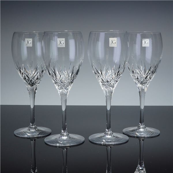 Set of Four JG Cristal Durand Cut Crystal Wine Glasses