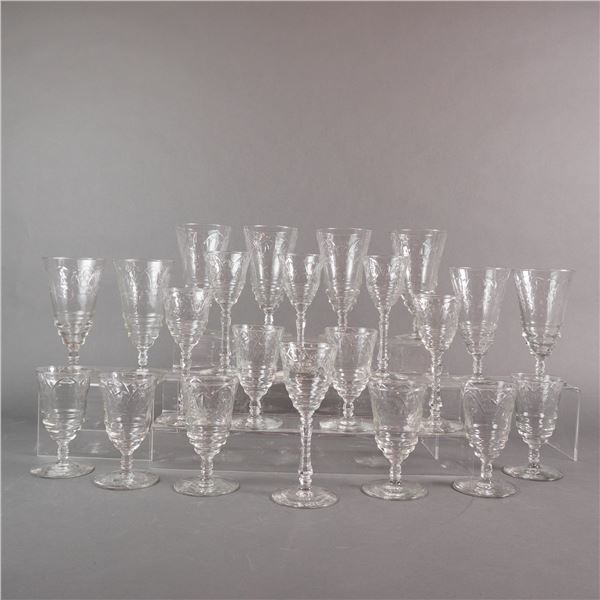 A Collection of 22 Libbey Rock Sharpe Arctic Rose Crystal Stemware