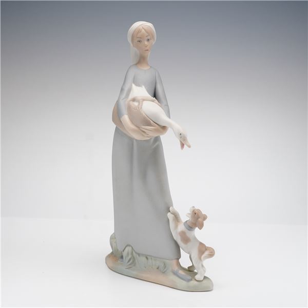 Lladro Matte Porcelain Figurine, Girl with Goose and Dog, 01014866