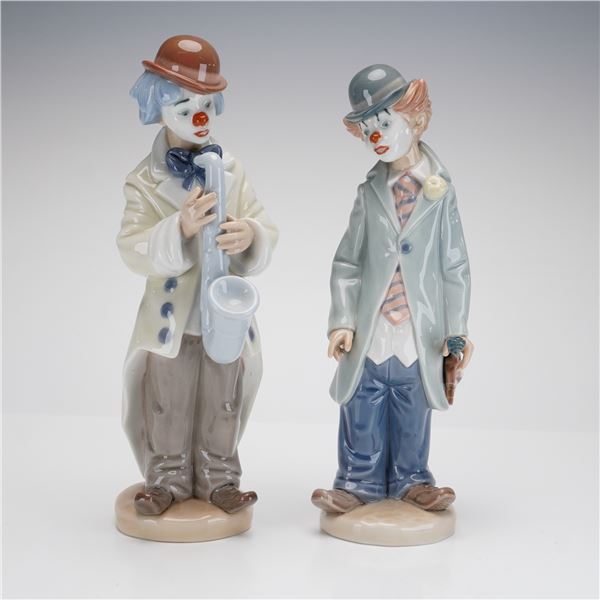 Two  Lladro Porcelain Clown Figurines, Sad Sax #1005471 and Circus Sam #1005472