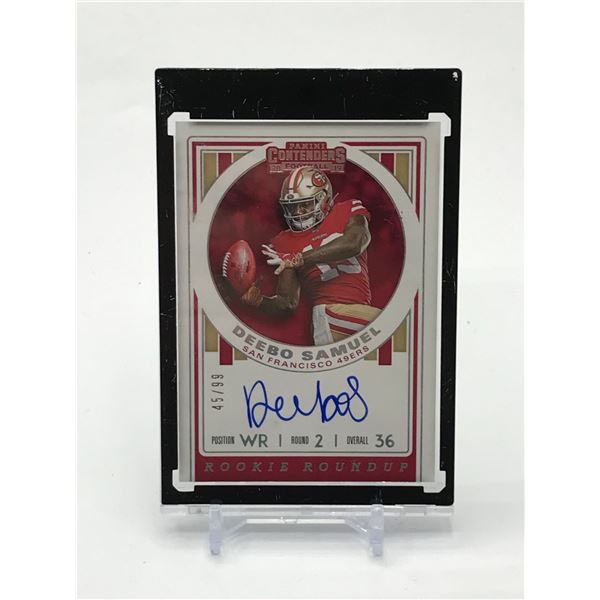 2019 PANINI CONTENDERS FOOTBALL DEEBO SAMUEL SIGNED ROOKIE ROUNDUP TRADING CARD