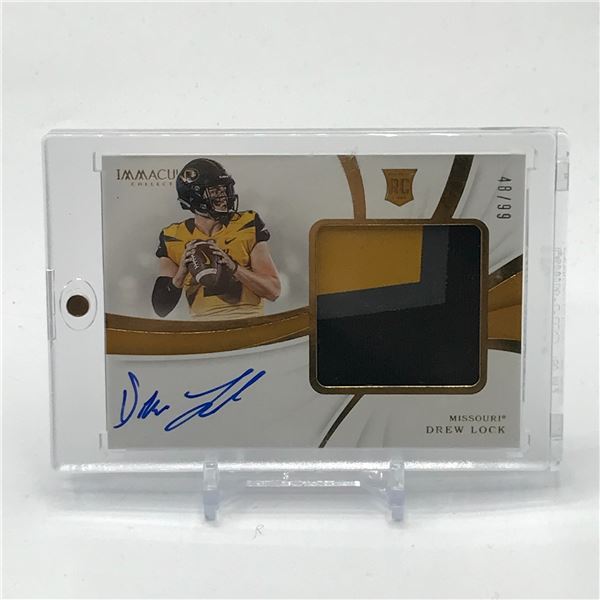 2019 PANINI IMMACULATE COLLECTION COLLEGIATE DREW LOCK SIGNED PATCH ROOKIE TRADING CARD 48/99