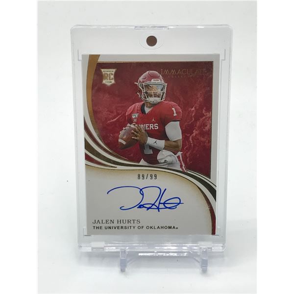 2020 PANINI IMMACULATE COLLECTION COLLEGIATE JALEN HURTS SIGNED ROOKIE TRADING CARD 89/99