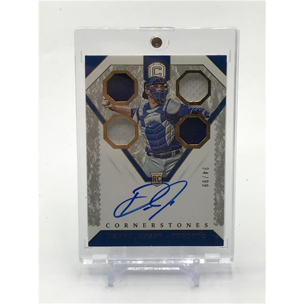 2019 PANINI CORNERSTONES BASEBALL DANNY JENSEN SIQGNED QUAD PATCH TRADING CARD 34/99