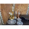 Image 1 : Vintage Metal Candle Holders with Pinwheel Crystal Serving Dishes