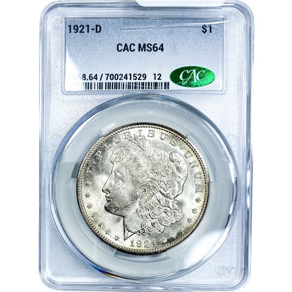 1921-D Morgan Silver Dollar CAC MS64