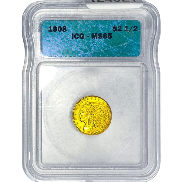 1908 $2.50 Gold Quarter Eagle ICG MS65