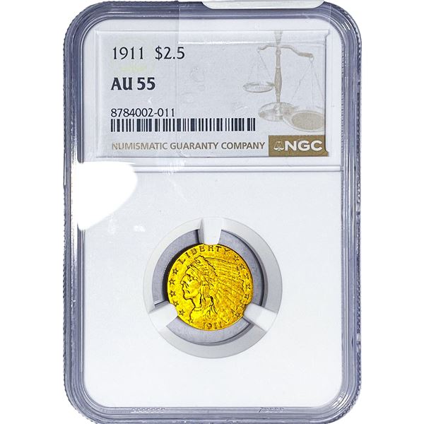 1911 $2.50 Gold Quarter Eagle NGC AU55