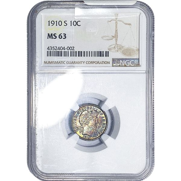 1910-S Barber Dime NGC MS63