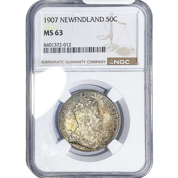 1907 Newfoundland Silver 50C NGC MS63