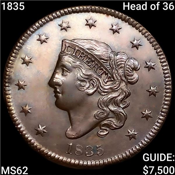 1835 Head of 36 Coronet Head Large Cent UNCIRCULATED