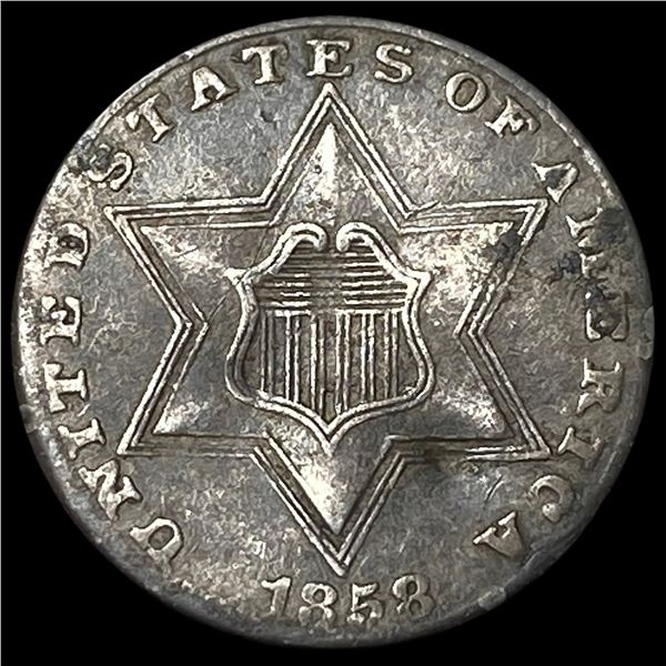 1858 Silver Three-Cent Piece NEARLY UNCIRCULATED