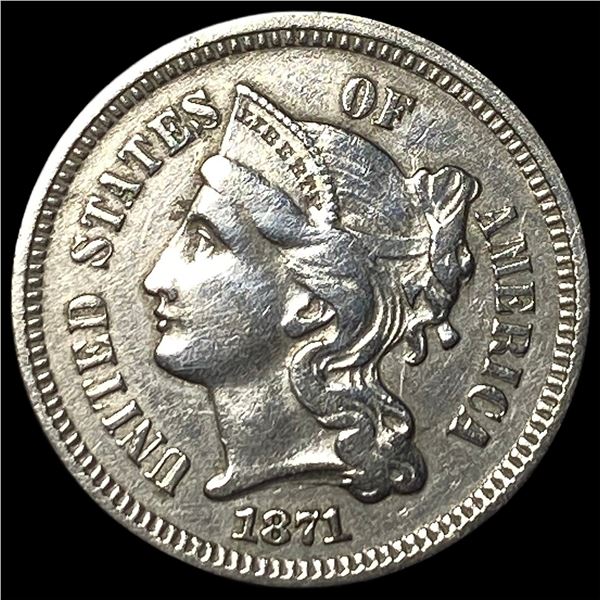 1871 Nickel Three-Cent Piece NEARLY UNCIRCULATED