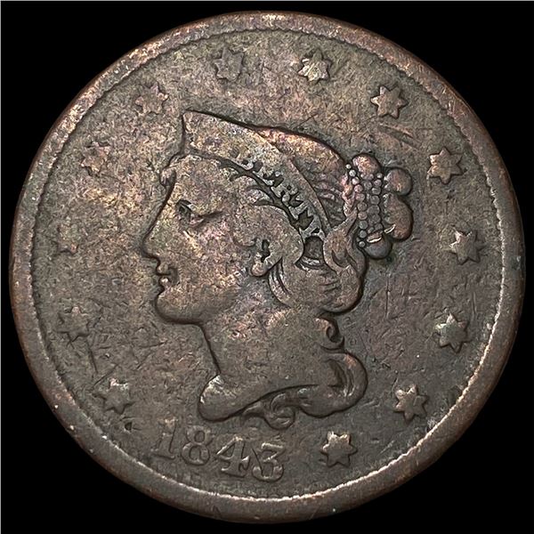 1843 Braided Hair Large Cent NICELY CIRCULATED