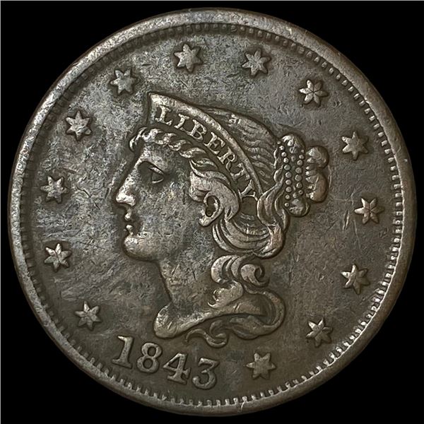 1843 Braided Hair Large Cent NEARLY UNCIRCULATED