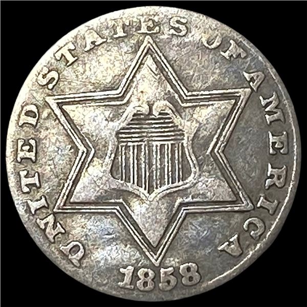 1858 Silver Three-Cent Piece ABOUT UNCIRCULATED