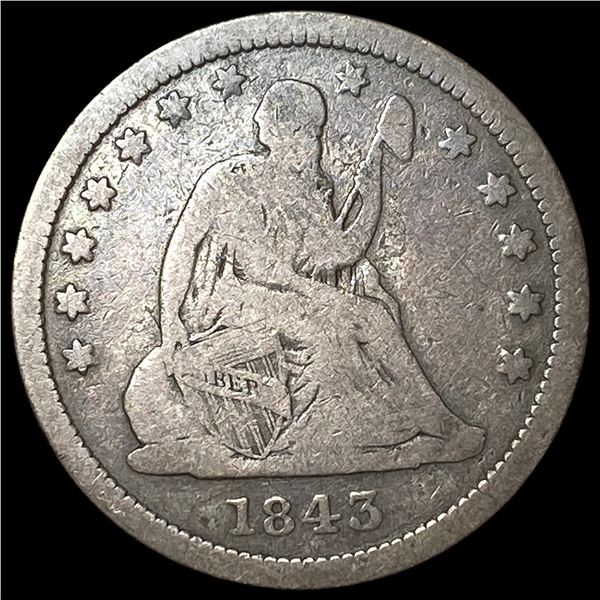 1843 Silver Seated Liberty Quarter NICELY CIRCULATED