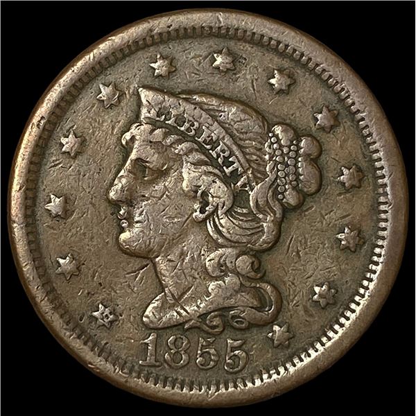 1855 Braided Hair Large Cent LIGHTLY CIRCULATED