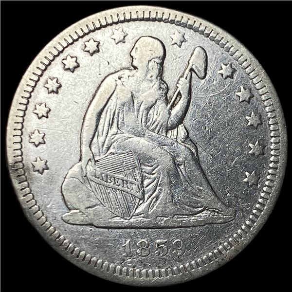 1859 Silver Seated Liberty Quarter NEARLY UNCIRCULATED