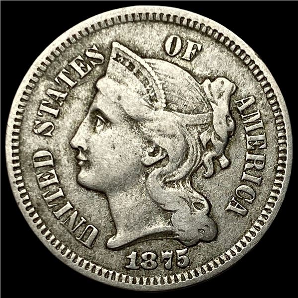 1875 Nickel Three-Cent Piece NEARLY UNCIRCULATED