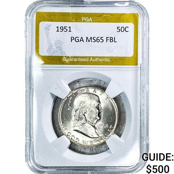 1951 Franklin Half Dollar PGA MS65 FBL