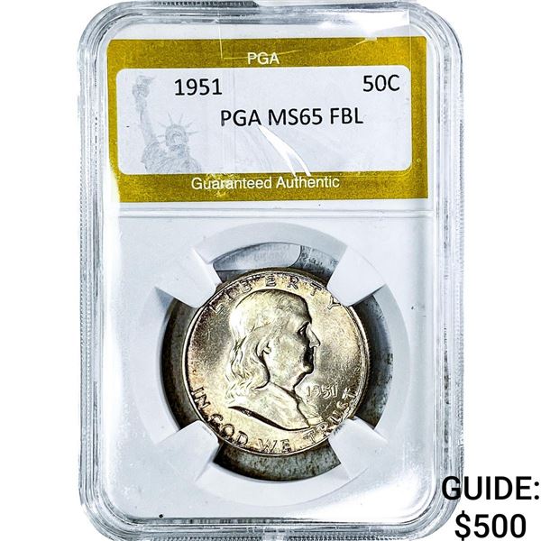 1951 Franklin Half Dollar PGA MS65 FBL
