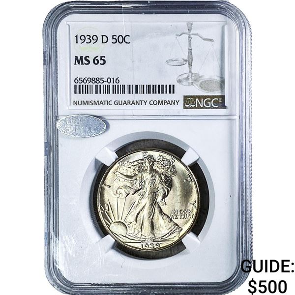 1939-D Walking Liberty Half Dollar NGC MS65