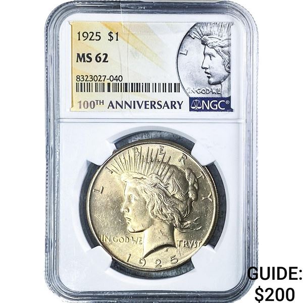 1925 Silver Peace Dollar NGC MS62
