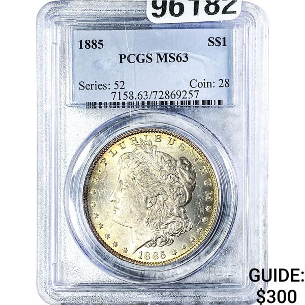 1885 Morgan Silver Dollar PCGS MS63