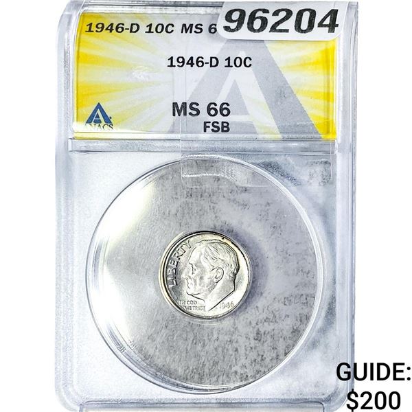 1946-D Roosevelt Dime ANACS MS66 FSB