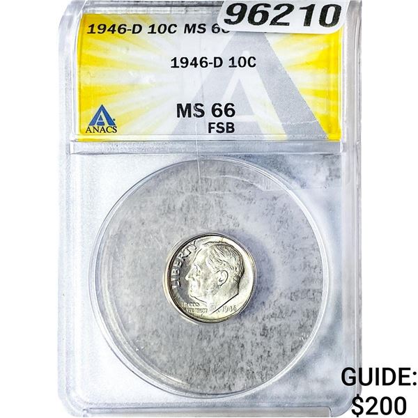 1946-D Roosevelt Dime ANACS MS66 FSB
