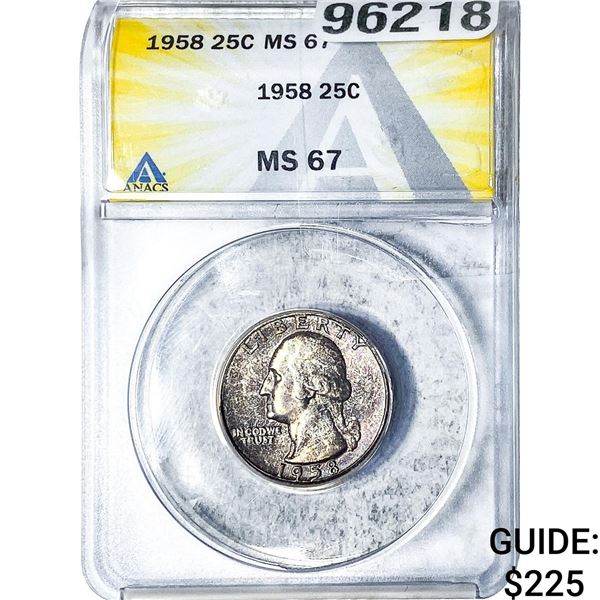 1958 Washington Silver Quarter ANACS MS67