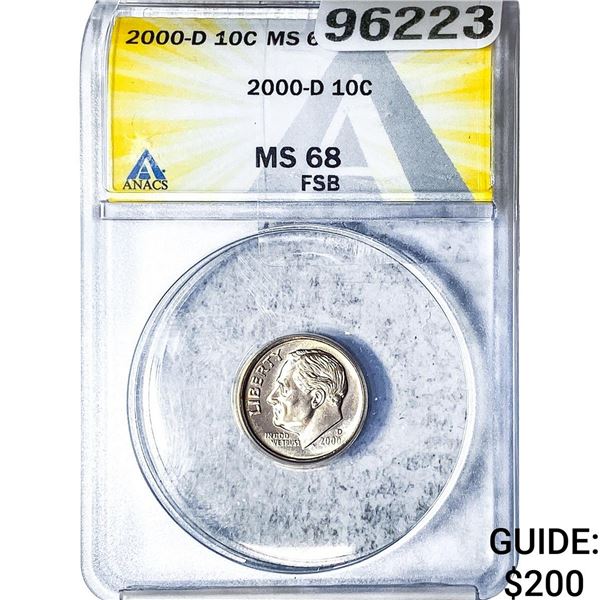2000-D Roosevelt Dime ANACS MS68 FSB