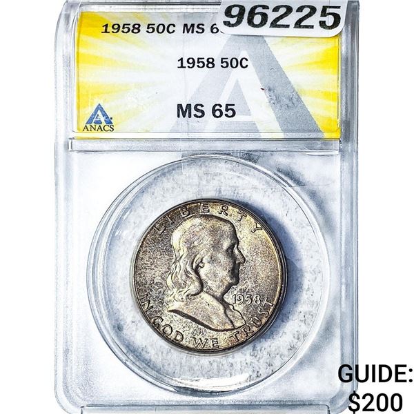 1958 Franklin Half Dollar ANACS MS65