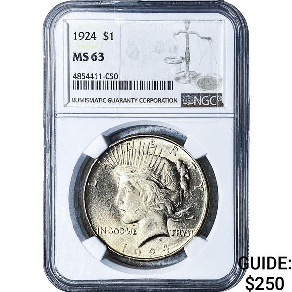 1924 Silver Peace Dollar NGC MS63