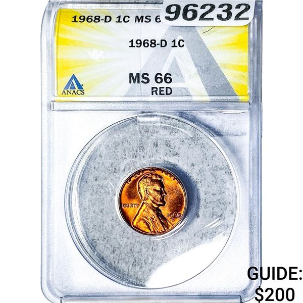 1968-D Wheat Cent ANACS MS66 Red