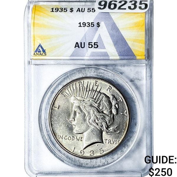 1935 Silver Peace Dollar ANACS AU55