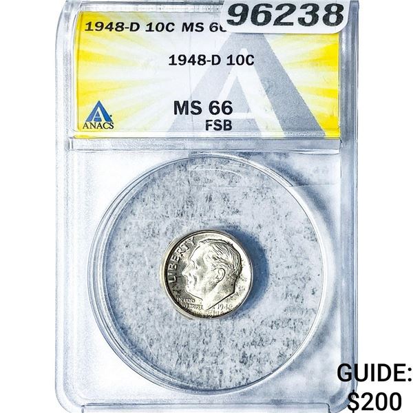 1948-D Roosevelt Dime ANACS MS66 FSB