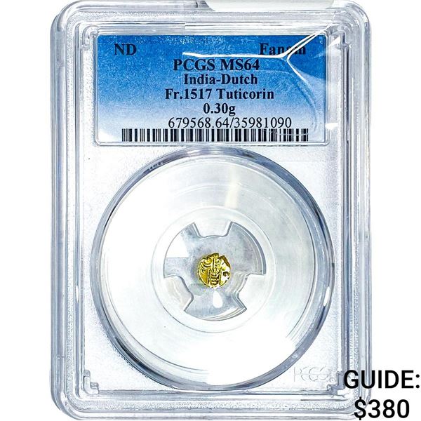 India-Dutch Gold .30g Fanam Fr.1517 Tuticorin PCGS