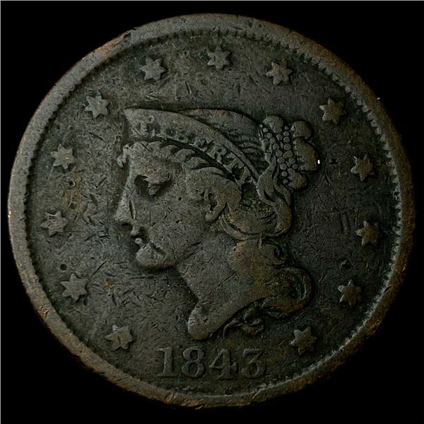 1843 Braided Hair Large Cent LIGHTLY  CIRCULATED