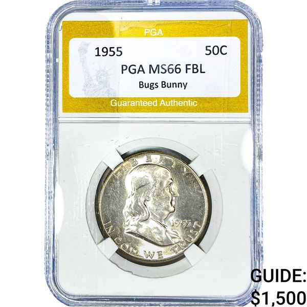 1955 Franklin Half Dollar PGA MS66 FBL, Bugs Bunny